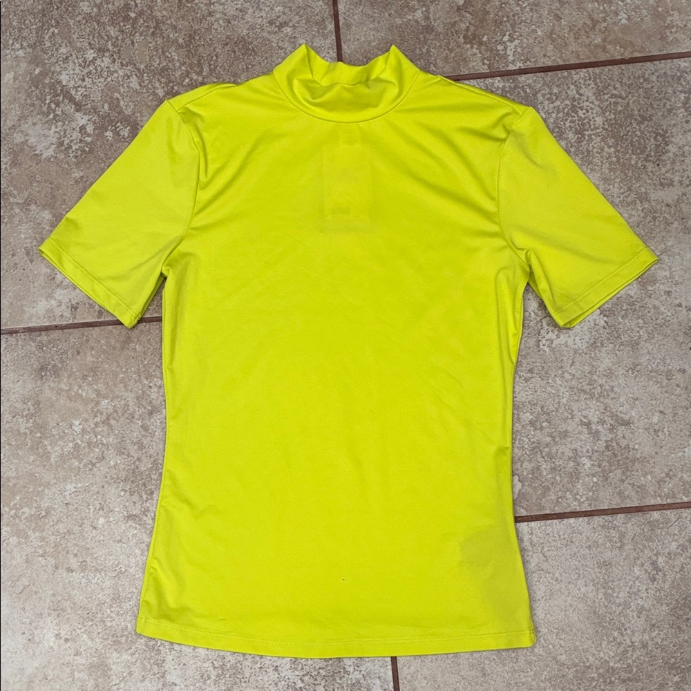 H&M Neon Yellow Green Short Sleeve Mock Neck Top